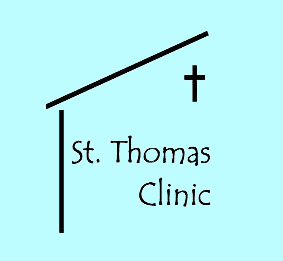 St Thomas Clinic logo Smiling woman at St. Thomas Episcopal Church event with food and drinks.
